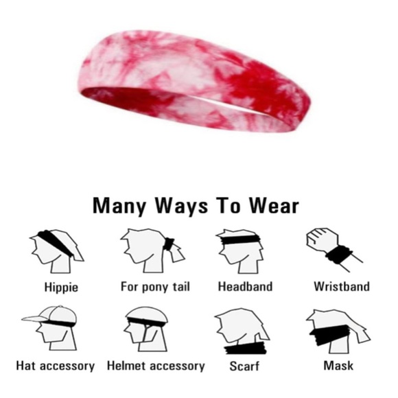 Red And White Tie Dye Anti-Slip Elastic Headband - Picture 4 of 5